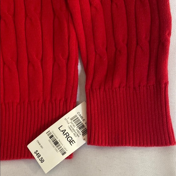 Style & Co Red V-Neck Sweater Cable Knit 100%Cotton - Picture 3 of 8
